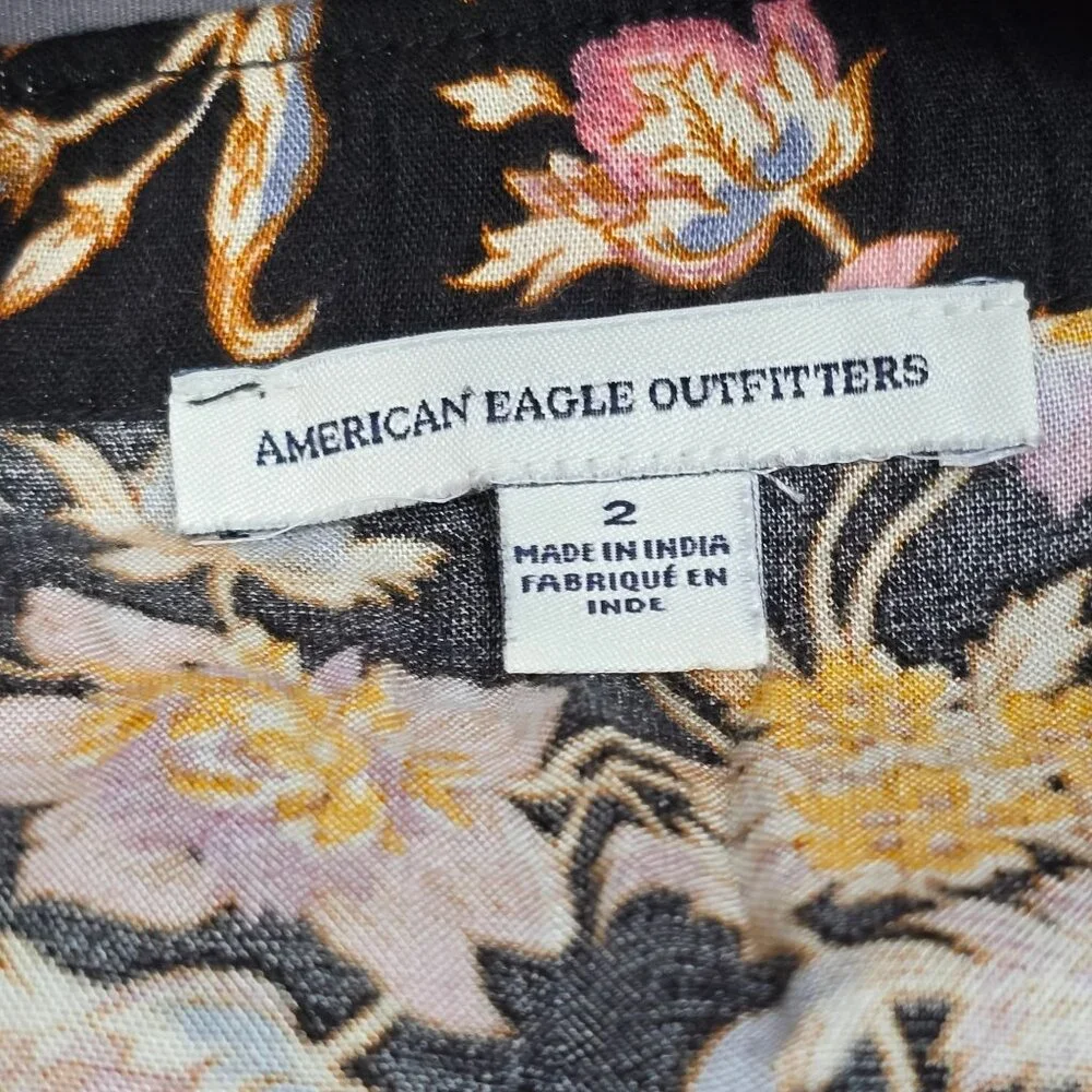 American Eagle Black Floral Maxi Skirt Size 2 Boho Cottage Core - Picture 2 of 4